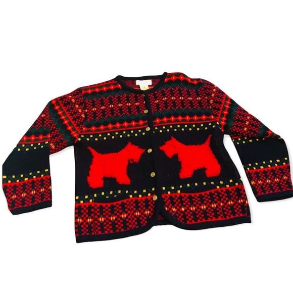 Vintage Casual Corner Scottish Terrier Cardigan M | Ugly Christmas Sweater - Picture 2 of 16